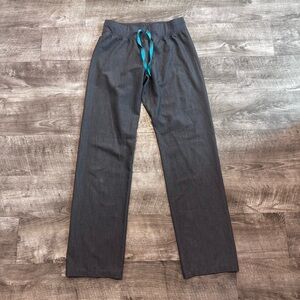Figs Gray Straight Leg Pants with Teal Drawstring